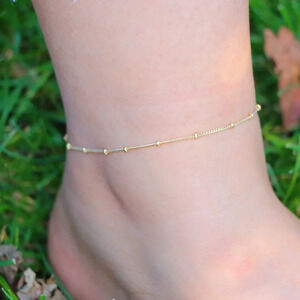 💛GORGEOUS ROUNDED BEADS ANKLET ESSENTIAL CHAIN SOLID GOLD BRACELET, ELDM22337